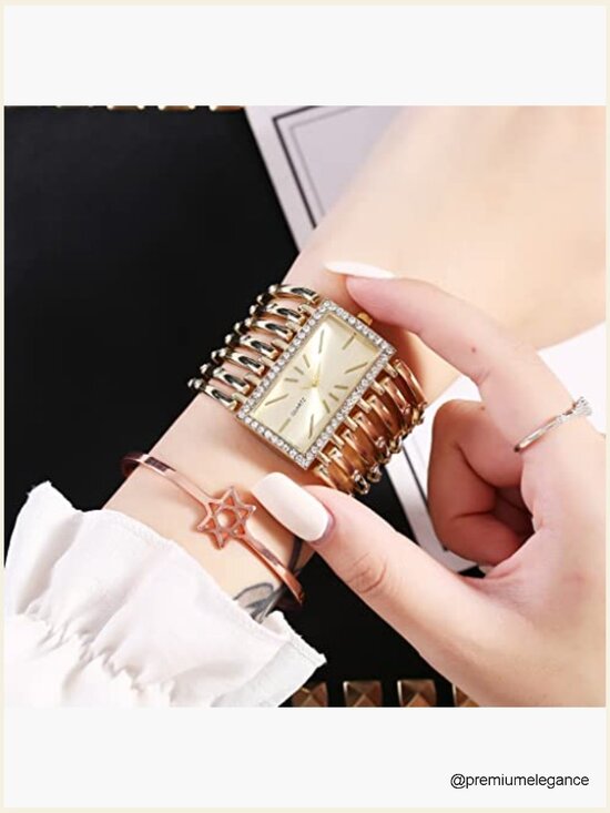 Luxury Rectangular Analog Quartz Wrist Watch for Women - Fashion Cuff Bracelet main image 4